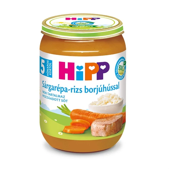 HIPP Sárgarépa-rizs borjúhússal BIO 190g bébiétel